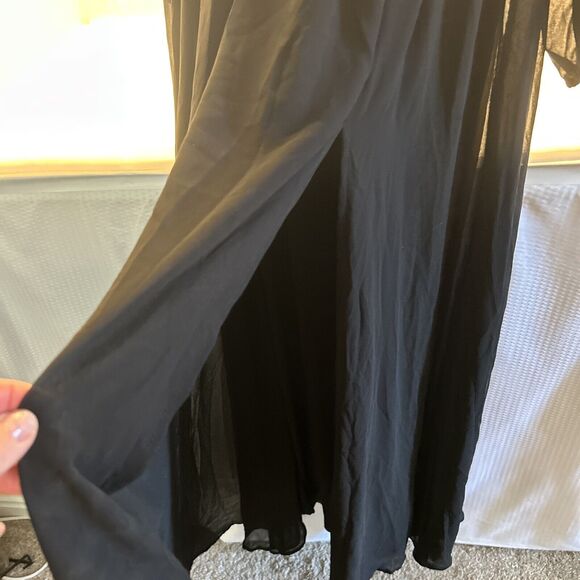 Love X Design Black Deep VNeck Front and Back Sheer Sleeve Side Slit Lined M New - Picture 7 of 7